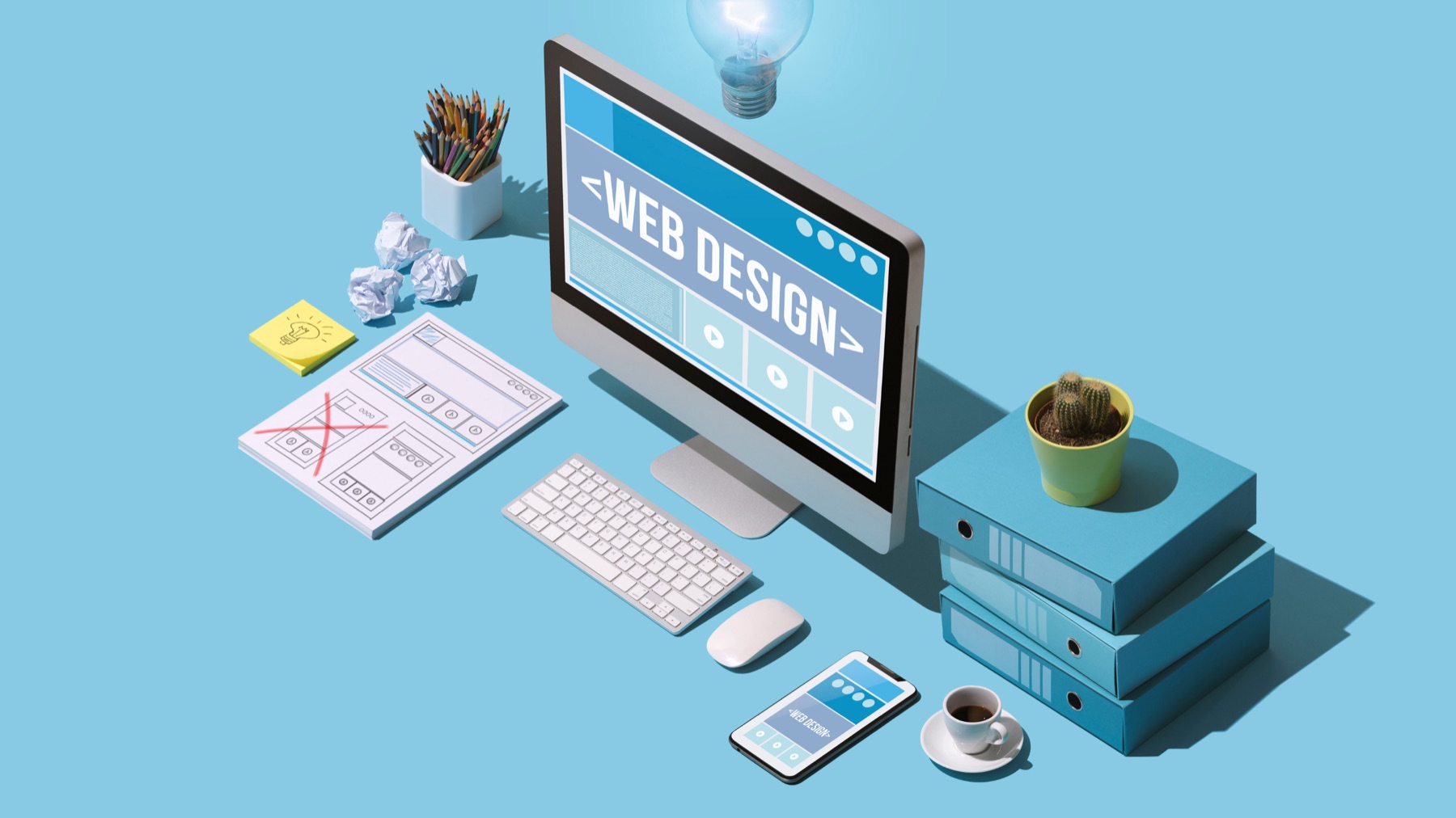 Person plant Website-Struktur am Schreibtisch