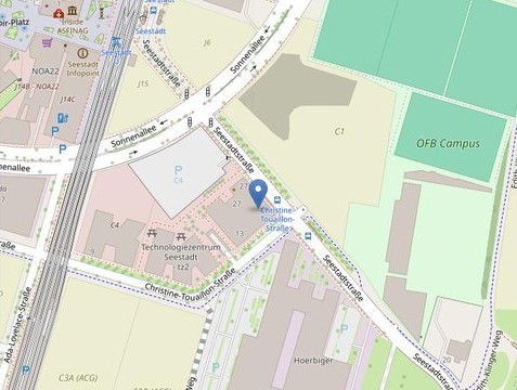 Kartenausschnitt mit dem Technologiezentrum Seestadt